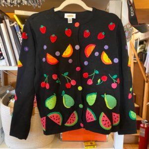Talbots Fruit Cardigan Sweater Size S
